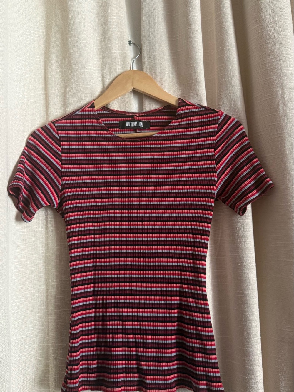Reformation Striped Ribbed Tee in Red, Pink & Black